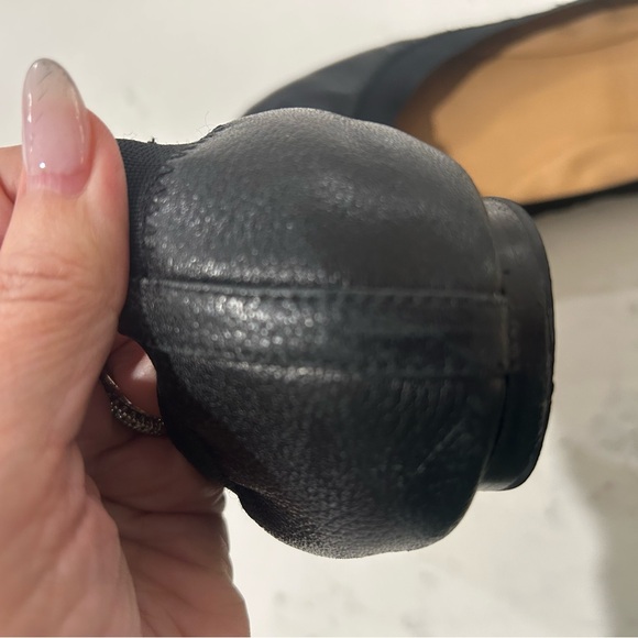 Tory Burch Black Leather Ballet Flats with Gold Logo Medallion - Picture 10 of 12
